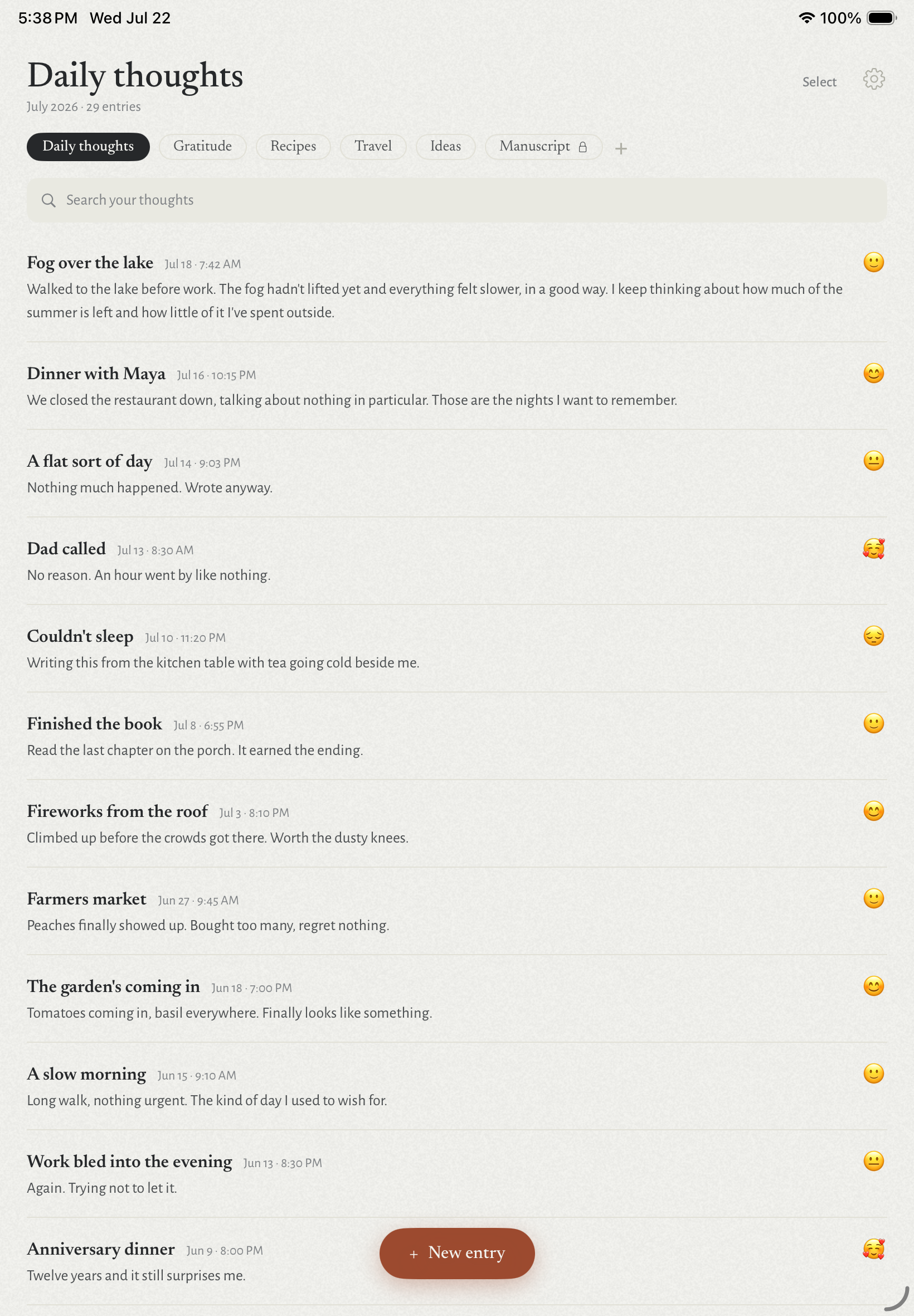 Papyr on iPad showing a journal entry